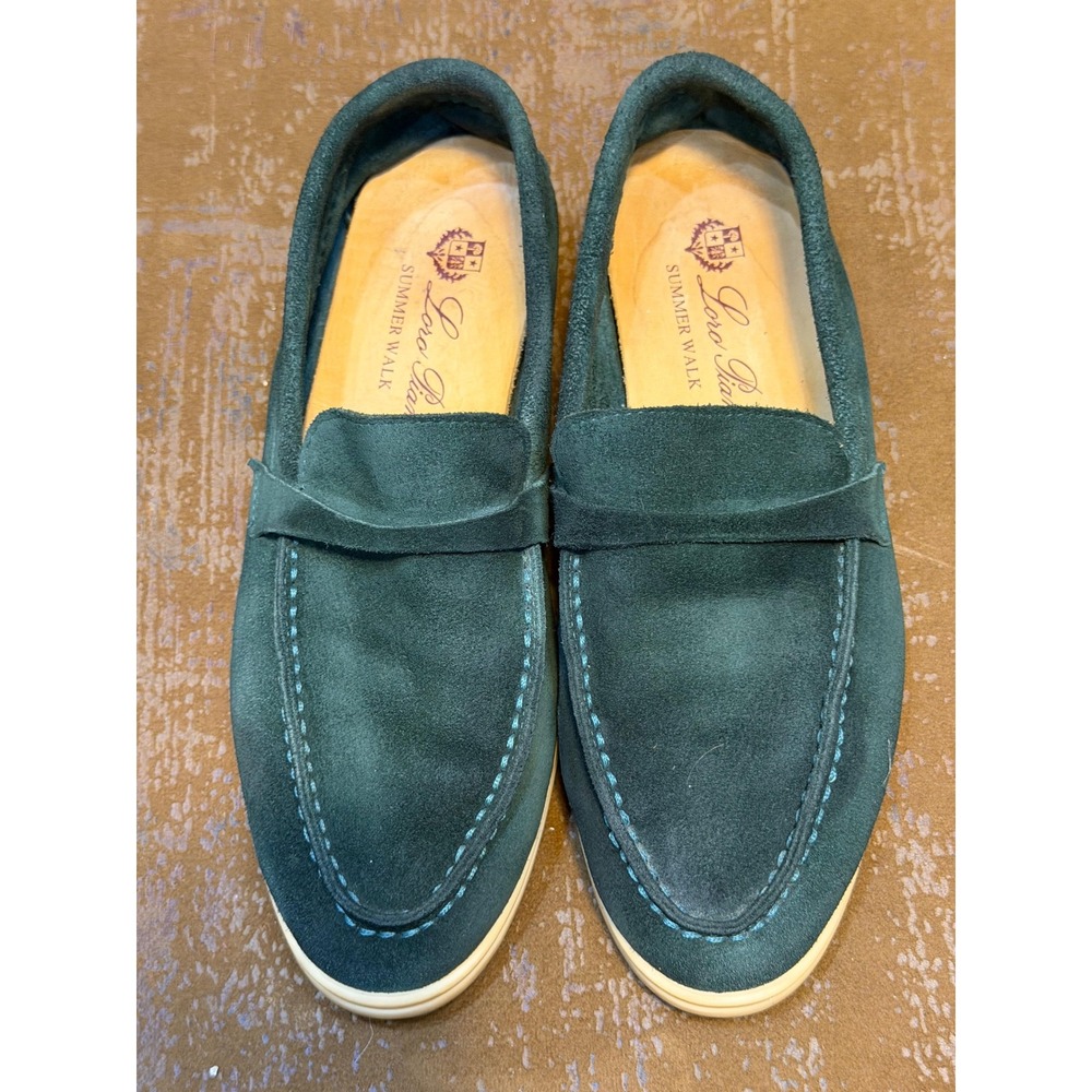Loro Piana Summer Walk Suede Loafers Teal Green Womens Size 37 EU Italy H18068